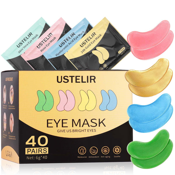 Under Eye Patches, 40 Pairs Eye Mask for Dark Circles, Puffy Eyes, Undereye Bags,Wrinkles,Eye Mask Patches with 24K Gold, Hyaluronic Acid,Rose &