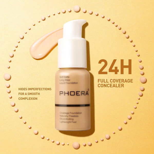 PHOERA Full Coverage Foundation, Matte Liquid Foundation for Mature Skin 1 Fl Oz (Pack of 1) Warm Peach