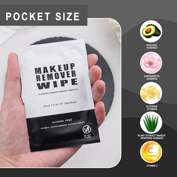 100 Makeup Remover Wipes Bulk Individually Wrapped Makeup Wipes Single Makeup Remover Cloth Facial Cleansing Pads for Mascara Lipstick Oil Dirt