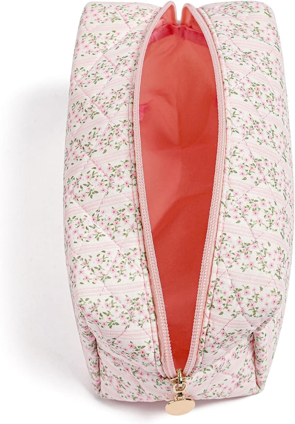 Makeup Bag Travel Cosmetic Bag for Women Girls, Zipper Make up Pouch, Floral Flowers Toiletry Organizer Makeup, Portable Storage Cosmetic Travel