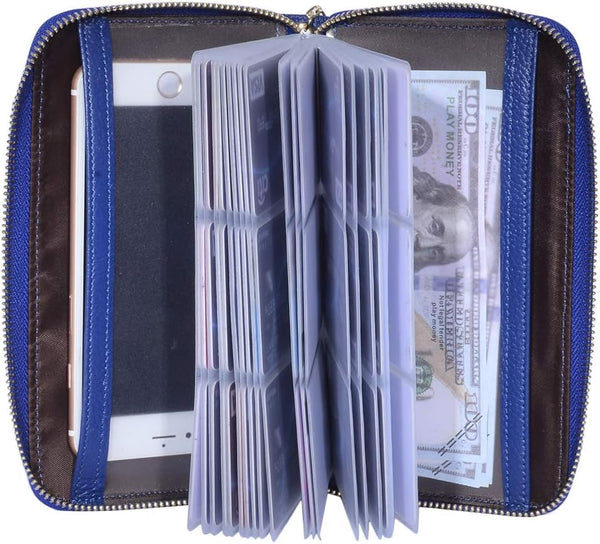 Easyoulife Credit Card Holder Wallet Womens Zipper Leather Case Purse RFID Blocking Royal Blue