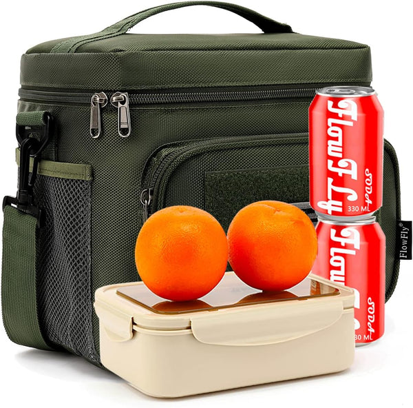 FlowFly Tactical Lunch Bag Large Insulated Lunch Box Cooler Tote for Men, Women with MOLLE/PALS Webbing (Army#Green, Medium) Army#Green Medium