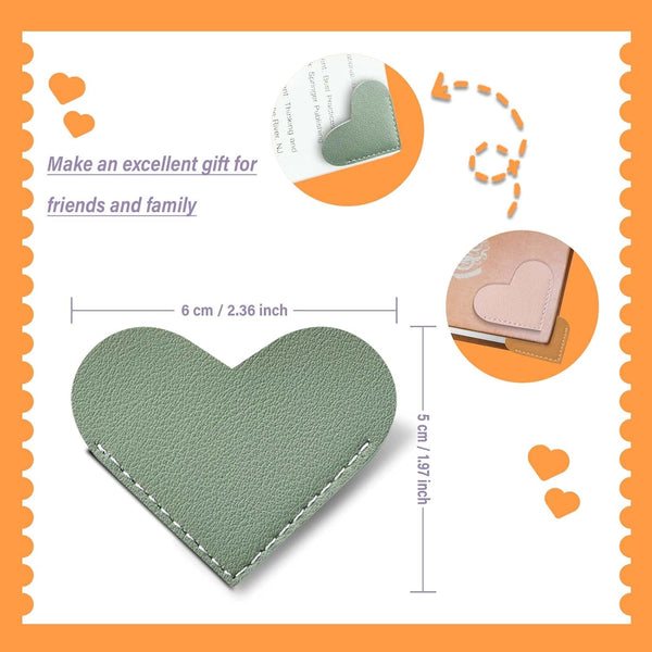 Leather Heart Bookmarks - Winjeto 6 Pieces Cute Corner Page Book Marks for Teachers Students Book Reading Lovers, for School Office Home Supplies