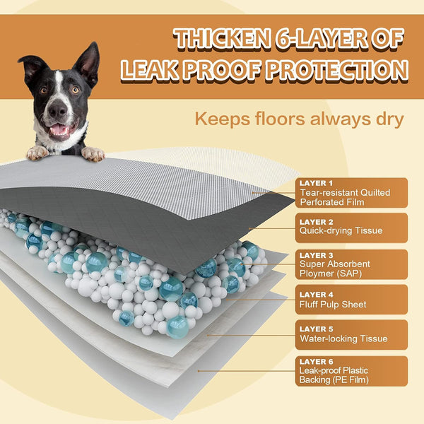 Charcoal Puppy Pads with Adhesive Tape, Dog Pee Pads Extra Large 28" x 34" - 30 Count, Potty Pads for Dogs for Odor-Control & Leakproof,