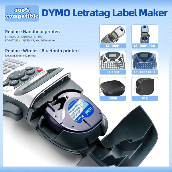 Compatible with Dymo LetraTag Label Maker Refills 91331 Plastic White Tape 12mm x 4m (1/2" x 13'), for Labeler Letra Tag 200B, LT 100T 100H Plus,