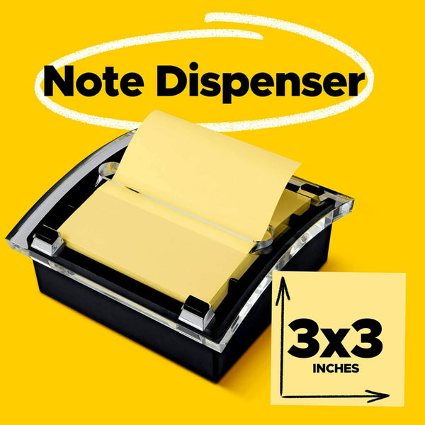 Post-It Pop-Up Notes Dispenser, Organizes Desk & Keeps Notes Nearby, Black Base, Clear Top, Includes 50 Sheets of 3 in X 3 in Canary Yellow Sheets