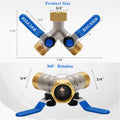 Brass Garden Hose Splitter, Garden Hose Splitter 2 Way Heavy Duty, with 2 304 Stainless Steel Extension Handles, 2-Way Y-Valve 3/4Ã¢ÂÂ GHT Threads