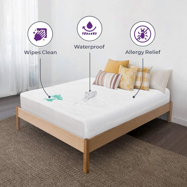 Plastic Mattress Protector Zippered Olympic Queen, Waterproof Vinyl Mattress Cover, Heavy Duty Noiseless Mattress Encasement by Blissford