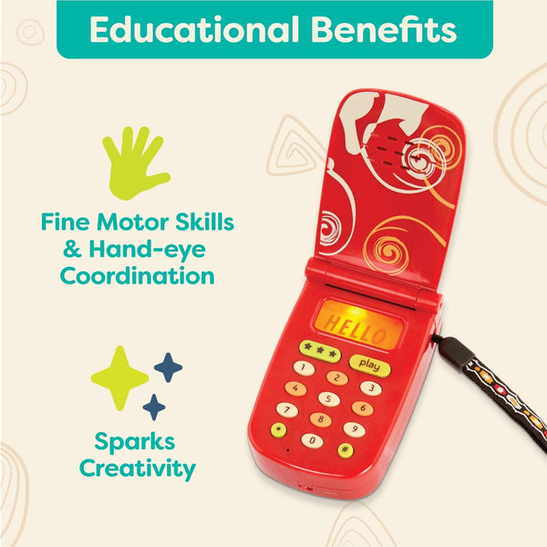 B. Toys- Hellophone- Red- Pretend Play Toy Cell Phone â Kids Play Phone with Light Sounds and Songs â Toddler Phone with Message Recorder- 18