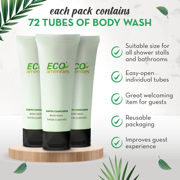 ECO Amenities Travel Size Body Wash Bulk - Hotel Supplies for Guests - Great for Vacation Rental and Airbnb Toiletries - Body Wash for Men & Women