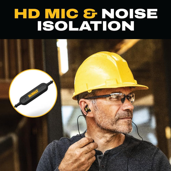 DEWALT Heavy Duty Neckband Bluetooth Earbuds, Wireless Bluetooth 5.2 Headphones W/Microphone, Lightweight Comfort, IP56 Waterproof, Deep Bass