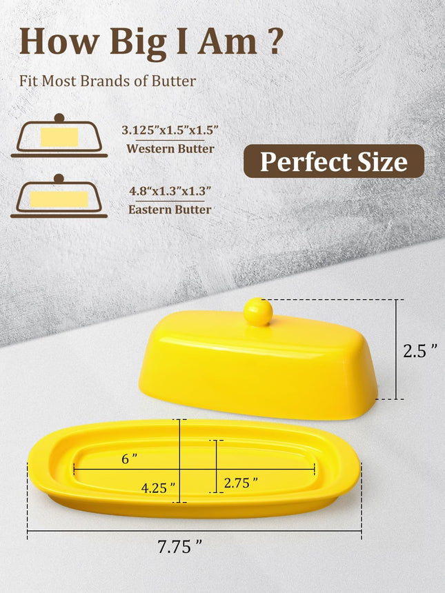 Yedio Ceramic Butter Dish with Lid for Countertop Refrigerator, 8 Inch Butter Holder with Porcelain Cover Knob Handle fo