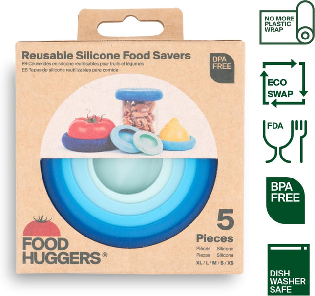 Food Huggers 5Pc Reusable Silicone Food Savers | BPA Free & Dishwasher Safe | Fr
