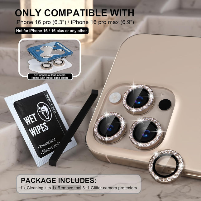 Choiche Compatible for Iphone 16 Pro/Iphone 16 Pro Max Camera Lens Protector Bling, 9H Tempered Glass Camera Cover Scree