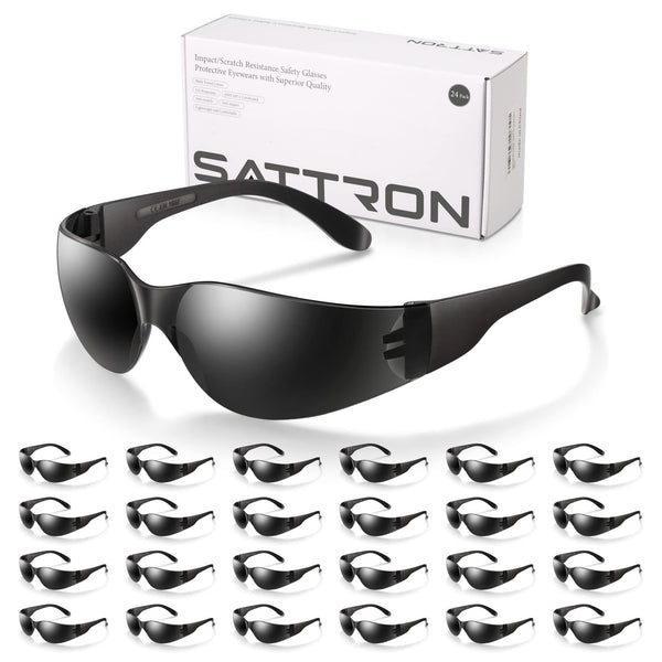 24 Pack of Tinted Safety Glasses (Protective Safety Sunglasses) Ploycarbonate Dark Smoke Lenses for UV Protection, Scratch & Impact Resistant,