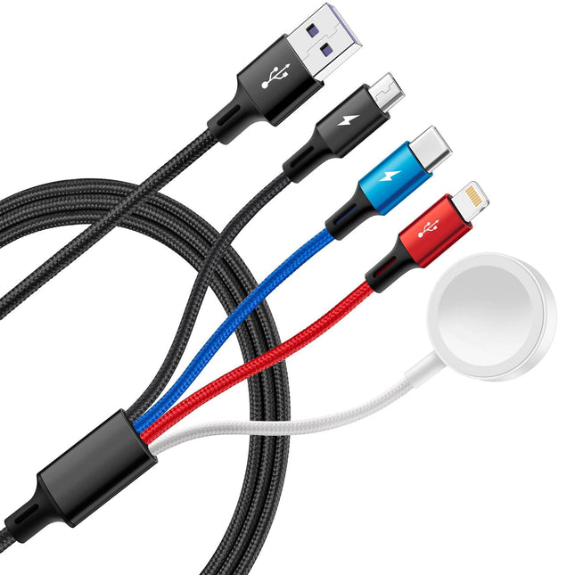 Travel 4 in 1 Multi Charging Cable for Apple Watch, Magnetic Wireless Charger, Braided USB C/Lightning/Micro Port for Iw