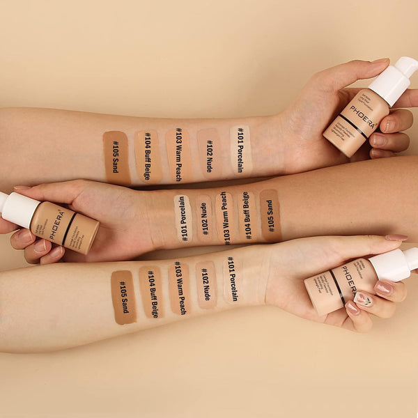 PHOERA Full Coverage Foundation, Matte Liquid Foundation for Mature Skin 1 Fl Oz (Pack of 1) Warm Peach