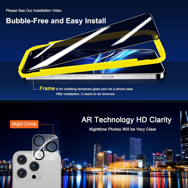 QHOHQ for iPhone 16 Pro Max Privacy Screen Protector + Camera Lens Protector, [Military Grade Shatterproof], Top 9H+ Anti Spy Glass, Full Edge
