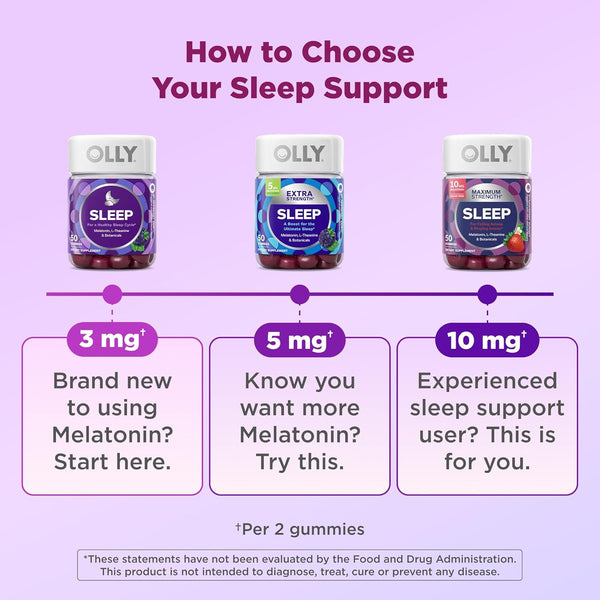 OLLY Sleep Gummy, 3 Mg Melatonin, L-Theanine, Chamomile, Lemon Balm, Sleep Aid, Blackberry, 50 Count