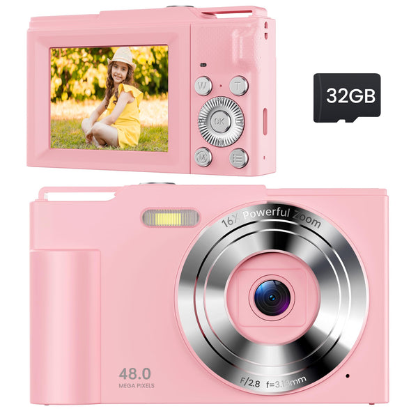 Digital Camera for Kids: Pink Camera for Teens - Christmas Birthday Gifts for Girls 8-10 - 16X Zoom Shoot Camera for Ages 8-13 - Compact Camera