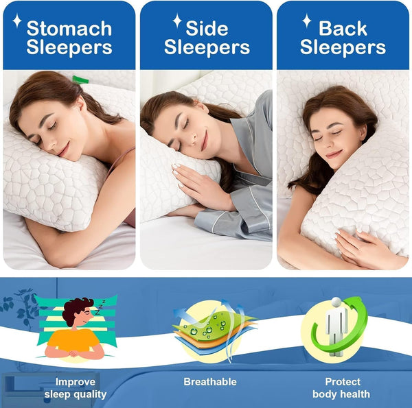 SUPA MODERN Cooling Bed Pillows for Sleeping 2 Pack Shredded Memory Foam Pillows Queen Size Set of 2, Adjustable Cool Pillow for Side Back Stomach