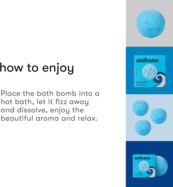 ANIHANA Bath Bomb with Coconut Oil, Paraben Free, Hand-Crafted Luxury Fizzers, Refreshing Blue Ocean Scent, 6.3 oz 1 Count (Pack of 1) Blue Ocean