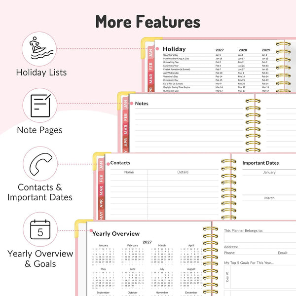 Forvencer Planner 2027-2028, 18 Month Calendar Planner, Jan 2027-June 2028 Pink 6.3"x8.4" (Jan 2027 - Jun 2028)