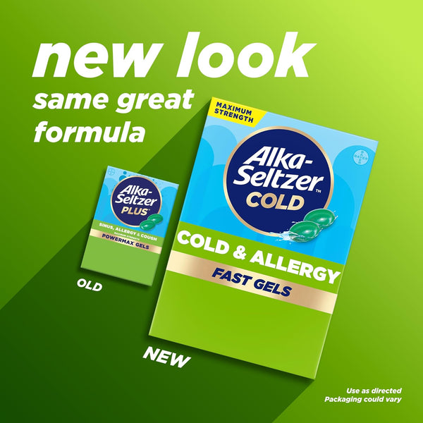Alka-Seltzer Cold, Cold & Allergy Max Strength Fast Gels, Allergy Medicine, Multi-Symptom Relief, Body Aches and Pains, Congestion Relief, 24