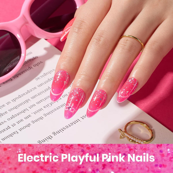 Beetles Hot Pink Gel Nail Polish Set, Electric Carnival Glitter Gel Polish | 6 Colors Glitter Purple and Black Shimmer Dreamy Swirl Thread Effect,
