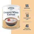 Creamy Wheat Cereal Can Emergency Food Supply, 55 Servings, 10 Year Shelf Life - Instant Breakfast Food and Healthy Snack Creamy Wheat 63 Ounce