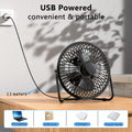 Zuvas Desk Fan Quiet Small USB Fan, Portable 4 inch Metal Fan, 2 Speed | USB Powered Electric Fan, 360° Rotation, Quiet Operation, Mechanical