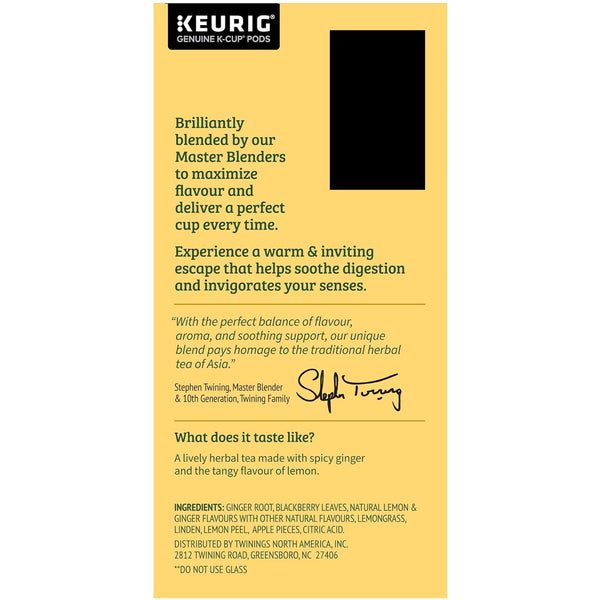 Twinings Lemon & Ginger Herbal Tea K-Cup Pods for Keurig, 24 Count (Pack of 1), Tangy & Spicy, Naturally Caffeine-Free, Enjoy Hot or Iced Lemon &