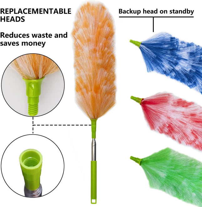 4 Pack Washable Electrostatic Duster, Extendable Pole 25" to 55", Feather Duster for Cleaning, Electrostatic Feather Dus