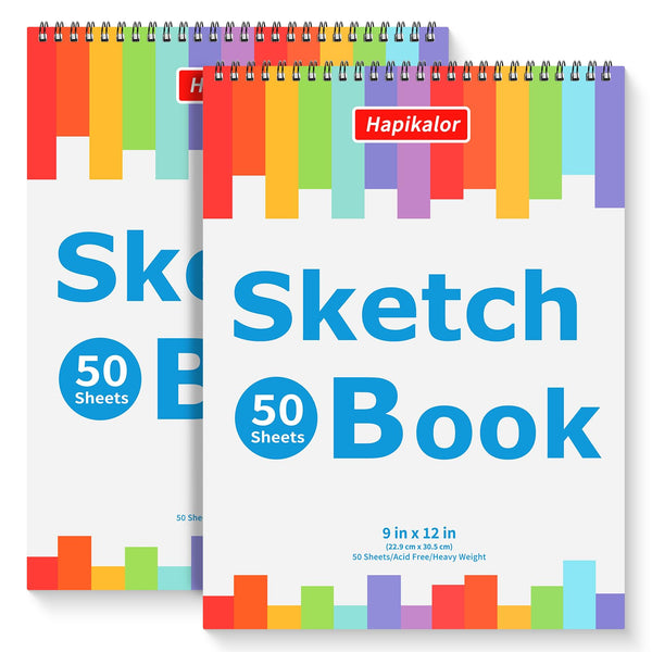 9" X 12" Sketch Book, 2-Pack 50 Sheets Spiral Bound Art Sketchbook, Acid Free Artist Drawing Book Paper, Art Supplies for Adults Kids, Craft