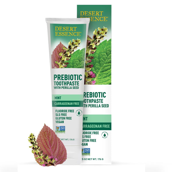 Desert Essence Prebiotic Plant-Based Whitening Toothpaste - Mint - Oral Care with Inulin, Perilla Seed & Aloe - Vegan, Fluoride Free, Non-Gmo,