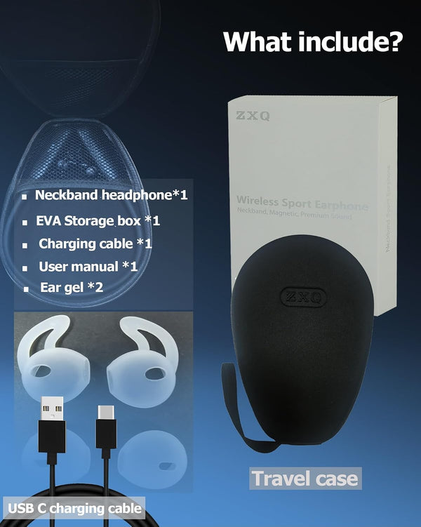 ZXQ Wireless Bluetooth Neckband Headphones 100 Hours Long Playtime,Around The Neck Bluetooth Earbuds with Microphone,Waterproof Sport