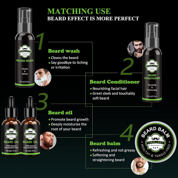 Beard Kit for Men Fathers Day Dad Gifts with Beard Wash, Beard Conditioner, Beard Oil, Beard Balm, Brush, Comb, Scissors, Storage Bag, Gifts for