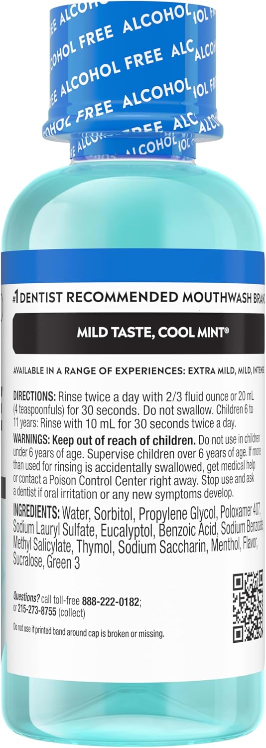 Listerine Cool Mint Alcohol Free Mouthwash, Mild Mint, 3.2 fl. oz/95 mL 3.2 Fl Oz (Pack of 1)
