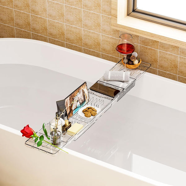 Yieach Iuxury Bathtub Trays for Tub,Expandable Bath Shelf over Tub,Clear Bath Table,Bath Board,Bath Caddy Tray and Bath Tub Accessories for Women
