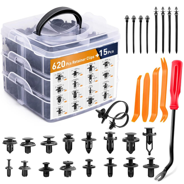 GOOACC 635Pcs Car Push Retainer Clips & Auto Fasteners Assortment -16 Most Popular Sizes Nylon Bumper Fender Rivets with