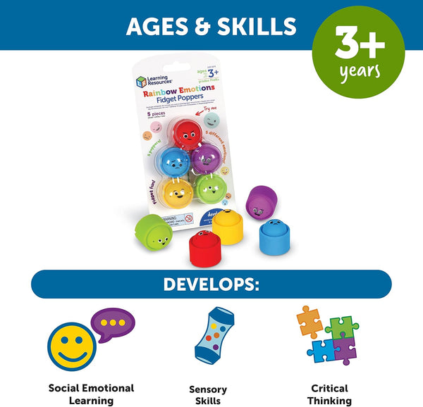 Learning Resources Rainbow Emotion Fidget Poppers, Sensory Toys, Social-Emotional Learning ,Sensory Toys for Toddlers, SEL Skills,Fine Motor