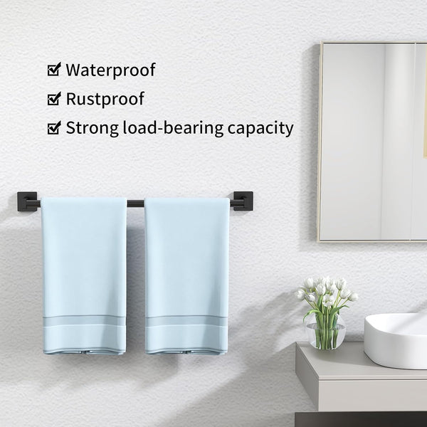 MKO Towel Bar for Bathroom, 24" Hand Towel Holder with Metal, Black Towel Rack Hanger Sturdy Wall Mounted for Kitchen Home Essentials, 2 Pack