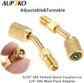 R410A Adapter 5/16" SAE Female Quick Couplers to 1/4" SAE Male Flare, 2 PC 45 Degree Angled Charging Vacuum Adapter, Used for R410a with Thimble
