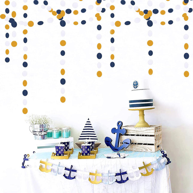 Navy-Blue White-Gold Party-Decorations Streamers Garland - 52Ft Graduation 2025 Glitter Hanging Paper Banner, Men Boy Bi