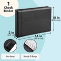 Juvale Check Binder - Black Faux Leather, 7-Ring, 14 x 10 in, Fits 600 Checks - Business Checkbook Binder & Cover with Pen Loop, Checkbook Holder