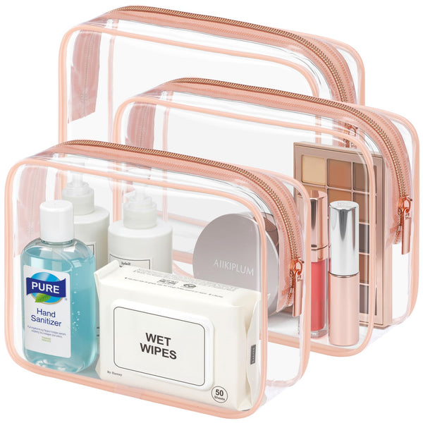 PACKISM TSA Approved Toiletry Bag - Clear Makeup Bag for Travel, Rose Pink Active Rose Pink Medium Set