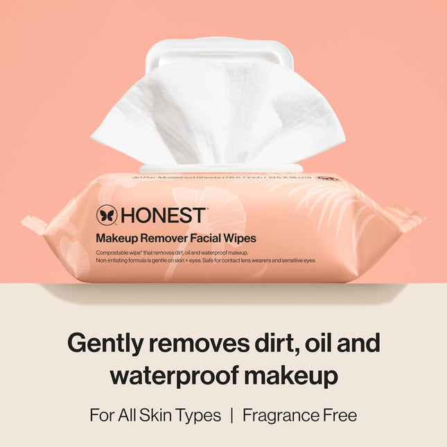 Honest Beauty Fragrance Free Cleansing Makeup Remover Facial Wipes, Plant Based, Hypoallergenic, Sensitive Skin, 90 Count 1 Count (Pack of 90)