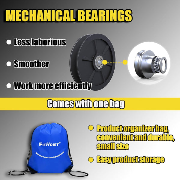 Block and Tackle 4400LBS Breaking Strength Heavy Duty Pulley Hoist, 65 Ft Rope, 7:1 Lifting Power, 2 Pcs 8 Ft Lift Sling (Black)