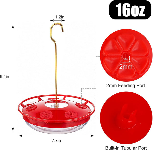 FEED GARDEN Hummingbird Feeders for Outdoors, 2 Pack 16oz Leak-Proof Dish-Style Nectar Feeder Built-in Ant Moat, 5 Feeding Ports, Wide Mouth Easy
