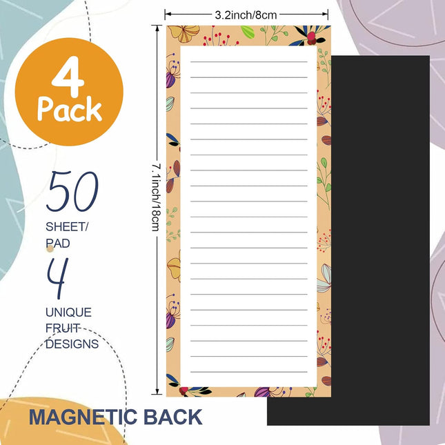 Joyberg Magnetic Notepads for Refrigerator - Flower Design, 50 Sheets per Pad, 4 Pack Memo Pads for Grocery Lists and To